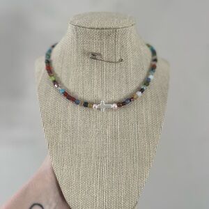 #58. Handmade Beaded Cross Choker Necklace - Women's Jewelry